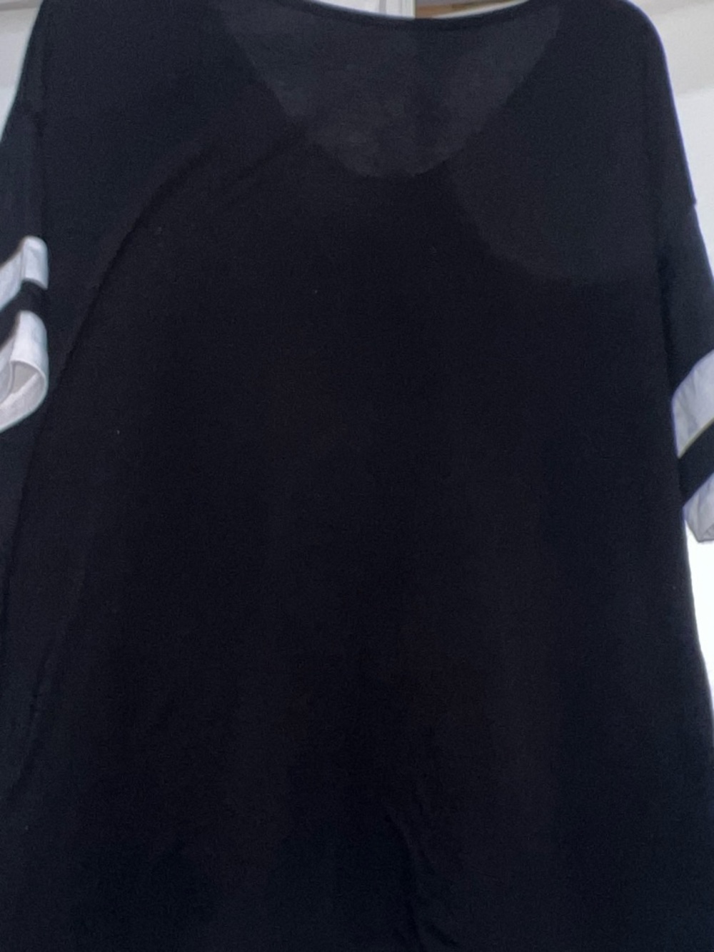 SHEIN Black Short Sleeve Tee with White Sleeve Stripes